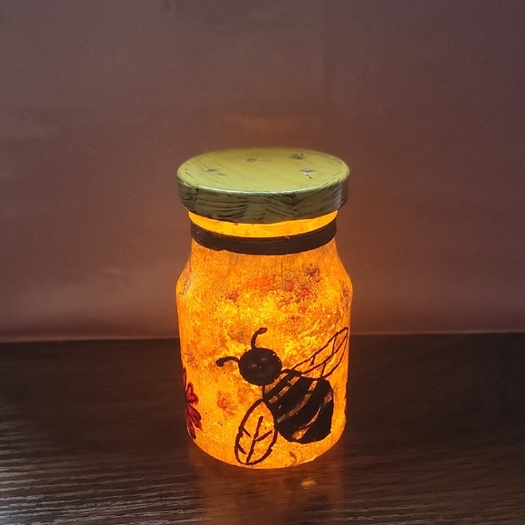 Handcrafted Bee Jar Tea Light Candle Holder - Amber Glow - Picture 1 of 6